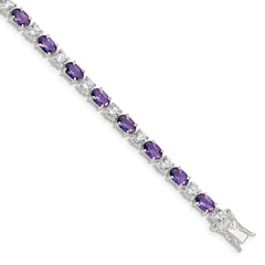 Sterling Silver Rhodium-plated Purple and Clear CZ Bracelet - 2
