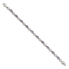 Sterling Silver Rhodium-plated Purple and Clear CZ Bracelet - 3