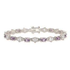 Sterling Silver Rhodium-plated Purple and Clear CZ Bracelet - 3