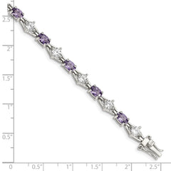 Sterling Silver Rhodium-plated Purple and Clear CZ Bracelet - 3