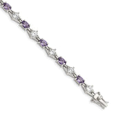 Sterling Silver Rhodium-plated Purple and Clear CZ Bracelet - 3
