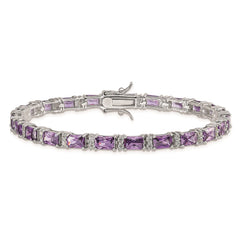 Sterling Silver Rhodium-plated Purple and Clear CZ Bracelet - 4