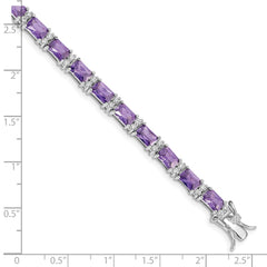 Sterling Silver Rhodium-plated Purple and Clear CZ Bracelet - 4