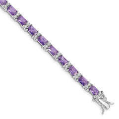 Sterling Silver Rhodium-plated Purple and Clear CZ Bracelet - 4