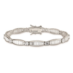 Sterling Silver Rhodium-plated Baguette and Round CZ Bracelet - 2