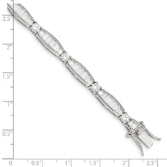 Sterling Silver Rhodium-plated Baguette and Round CZ Bracelet - 2