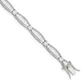 Sterling Silver Rhodium-plated Baguette and Round CZ Bracelet - 2