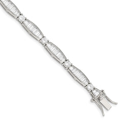 Sterling Silver Rhodium-plated Baguette and Round CZ Bracelet - 2