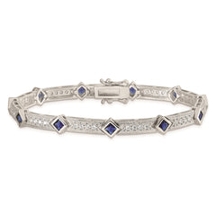 Sterling Silver Rhodium-plated Blue Glass and CZ 7.25 inch Bracelet