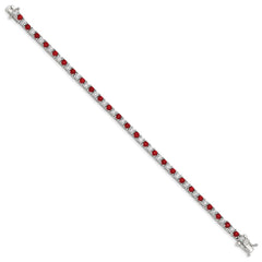 Sterling Silver Rhodium-plated Red Glass and CZ 7 inch Bracelet