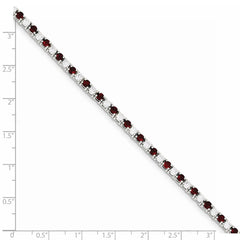 Sterling Silver Rhodium-plated Red Glass and CZ 7 inch Bracelet