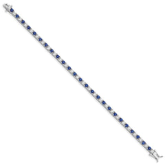 Sterling Silver Rhodium-plated Blue Glass and CZ 7 inch Bracelet
