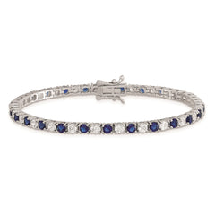 Sterling Silver Rhodium-plated Blue Glass and CZ 7 inch Bracelet