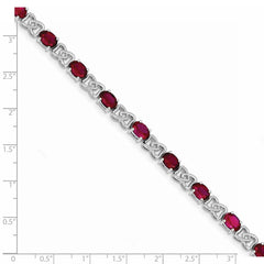Sterling Silver Rhodium Plated 7inch Red CZ Bracelet