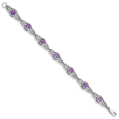 Sterling Silver Rhodium-plated Amethyst Bracelet - 6