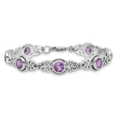 Sterling Silver Rhodium-plated Amethyst Bracelet - 6