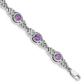 Sterling Silver Rhodium-plated Amethyst Bracelet - 6