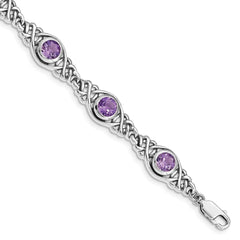 Sterling Silver Rhodium-plated Amethyst Bracelet - 6