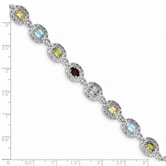 Sterling Silver Rhodium Plated Multi-gemstone 7.5inch Bracelet