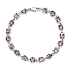 Sterling Silver Rhodium-plated Amethyst Bracelet - 11