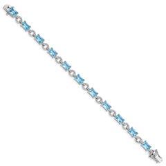 Sterling Silver Rhodium-plated Blue and Clear CZ Bracelet - 3