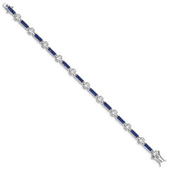 Sterling Silver Rhodium-plated Blue Glass and CZ 7.25 inch Bracelet - 2