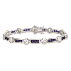 Sterling Silver Rhodium-plated Blue Glass and CZ 7.25 inch Bracelet - 2