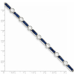 Sterling Silver Rhodium-plated Blue Glass and CZ 7.25 inch Bracelet - 2