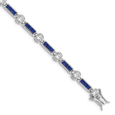 Sterling Silver Rhodium-plated Blue Glass and CZ 7.25 inch Bracelet - 2