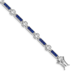 Sterling Silver Rhodium-plated Blue Glass and CZ 7.25 inch Bracelet - 2