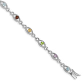 Sterling Silver 7in Rhod Plated Multicolored Gemstone Link Bracelet