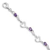 Sterling Silver Rhodium-plated Amethyst Polished Fancy Heart Bracelet