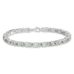 Sterling Silver Rhodium-plated Green Quartz & White Topaz Bracelet