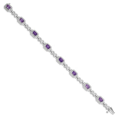 Sterling Silver Rhodium-plated Diamond & Amethyst Bracelet - 4