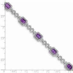Sterling Silver Rhodium-plated Diamond & Amethyst Bracelet - 4