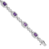 Sterling Silver Rhodium-plated Diamond & Amethyst Bracelet - 4