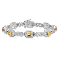 Sterling Silver Rhodium-plated Diamond & Citrine Bracelet - 2