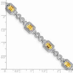 Sterling Silver Rhodium-plated Diamond & Citrine Bracelet - 2