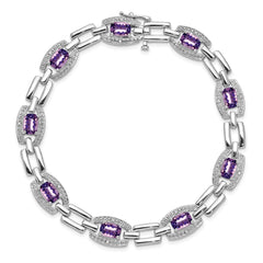 Sterling Silver Rhodium-plated Diamond & Amethyst Bracelet - 2