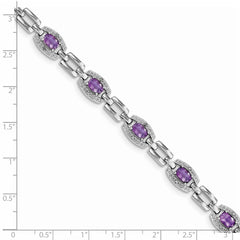 Sterling Silver Rhodium-plated Diamond & Amethyst Bracelet - 2