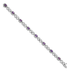 Sterling Silver Rhodium-plated Diamond & Amethyst Bracelet - 3