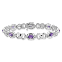 Sterling Silver Rhodium-plated Diamond & Amethyst Bracelet - 3