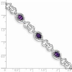 Sterling Silver Rhodium-plated Diamond & Amethyst Bracelet - 3