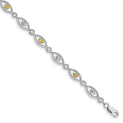 Sterling Silver Rhodium-plated Citrine Diamond Bracelet