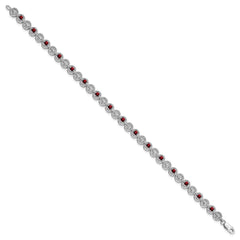 Sterling Silver Rhodium-plated Garnet Diamond Bracelet - 3
