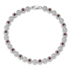 Sterling Silver Rhodium-plated Garnet Diamond Bracelet - 3
