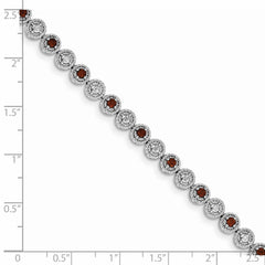 Sterling Silver Rhodium-plated Garnet Diamond Bracelet - 3