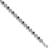 Sterling Silver Rhodium-plated Garnet Diamond Bracelet - 3