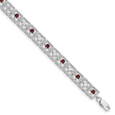 Sterling Silver Rhodium-plated Garnet Diamond Bracelet - 2