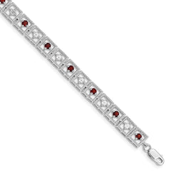 Sterling Silver Rhodium-plated Garnet Diamond Bracelet - 2